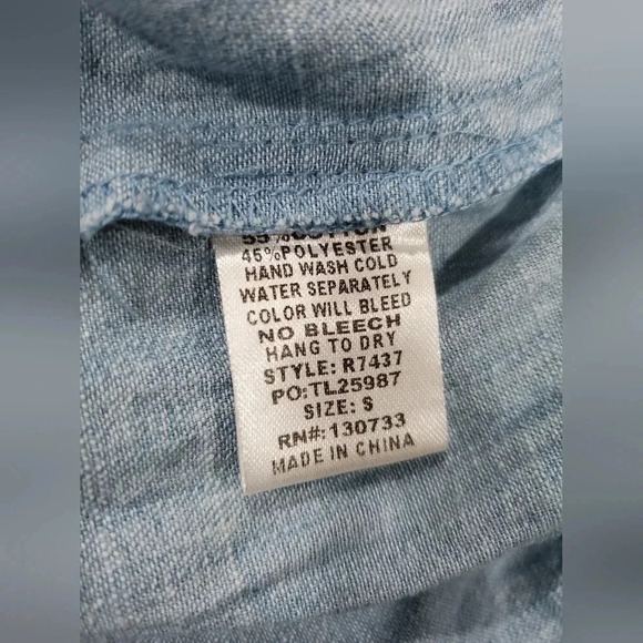 Umgee Size Small Chambray Button Front Mini Dress Popover‎ Top Short Sleeve - Picture 7 of 9